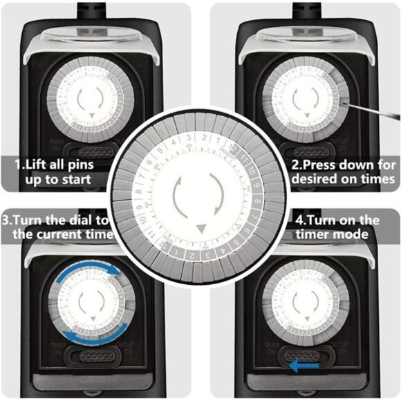 Outdoor Light Timer Outlet, 24 Hour Mechanical Timer Switch, Heavy Duty - Picture 4 of 7